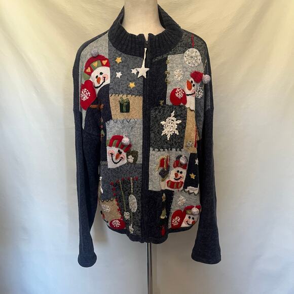 Heirloom Collectibles Christmas Y2K Zip Sweater Sz XL Snowman Ugly Christmas - Picture 16 of 16